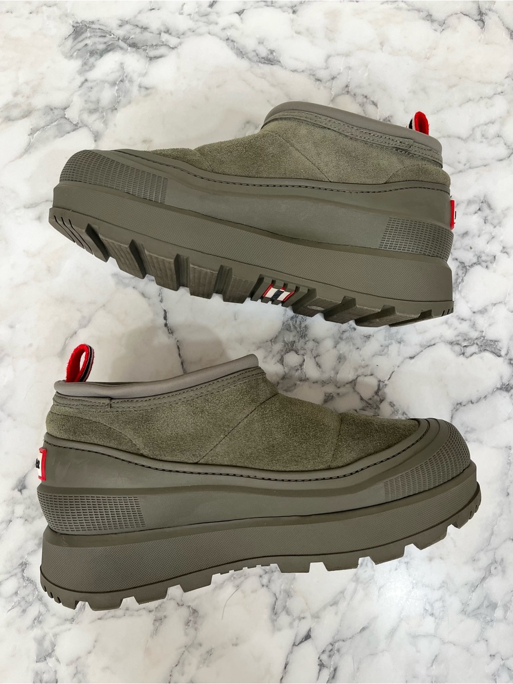 Hunter Askern Waterproof Suede Platform Bootie in Loch Olive Green Size 7 - Picture 5 of 11